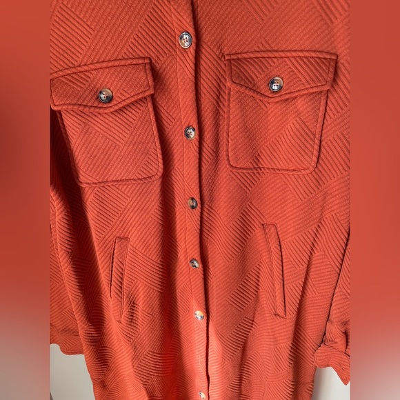 NWT Orange Textured Button-Up Shacket SZ XL; Tonal Geometric Pattern - Picture 7 of 11